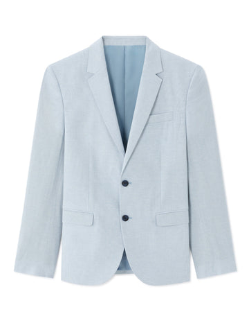 Blue Slim Fit Checked Cotton and Linen Suit Jacket Celio