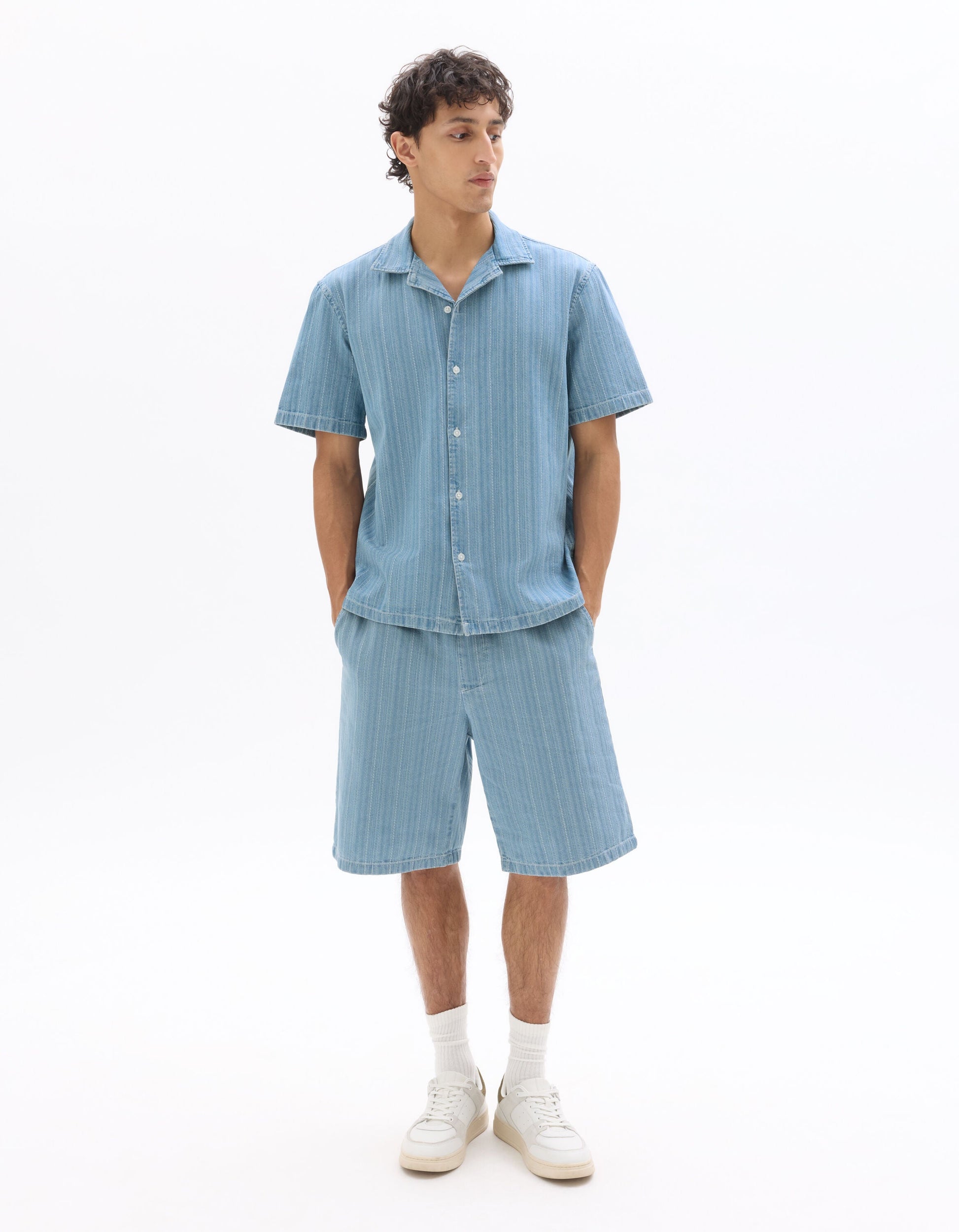 Loose striped denim Bermuda shorts Celio