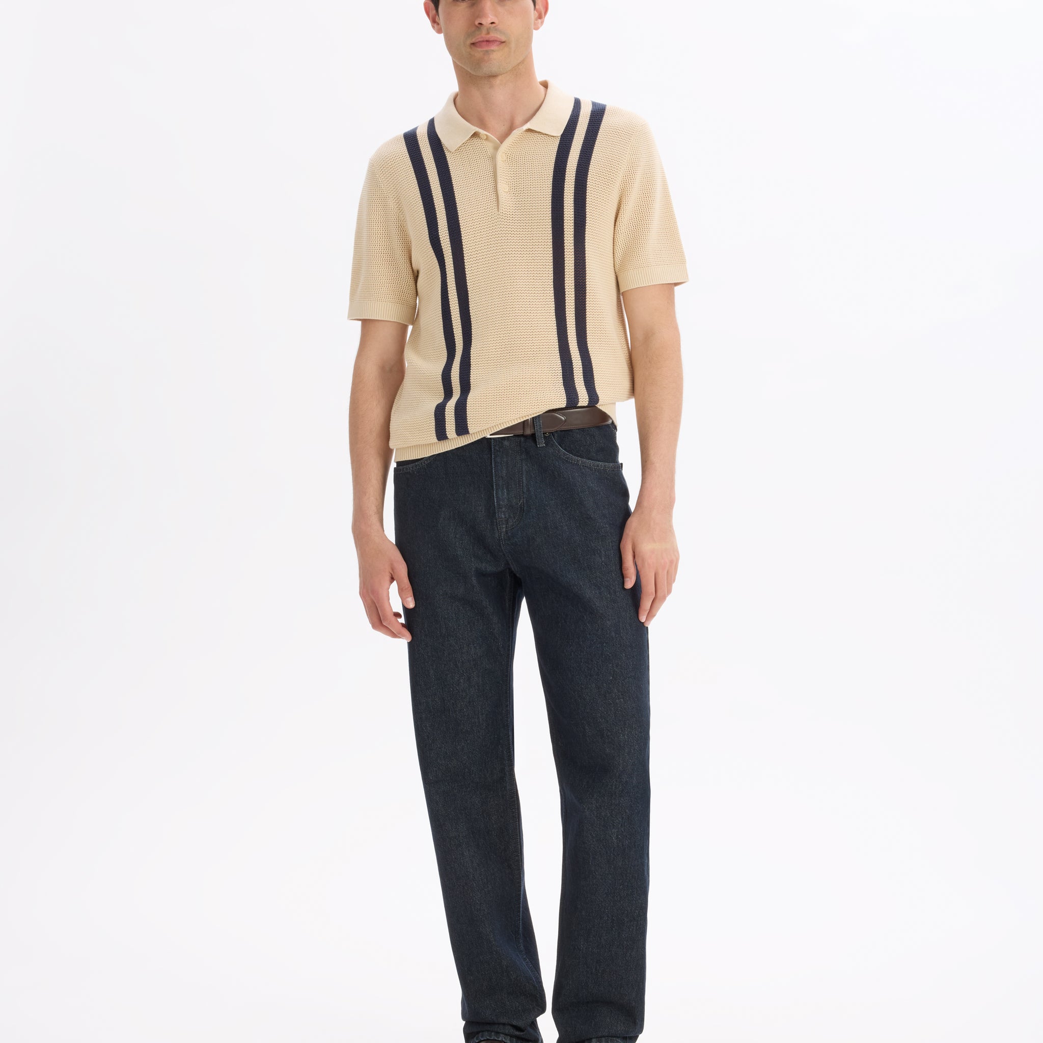 Lebistripe Beige Short Sleeves Polo
