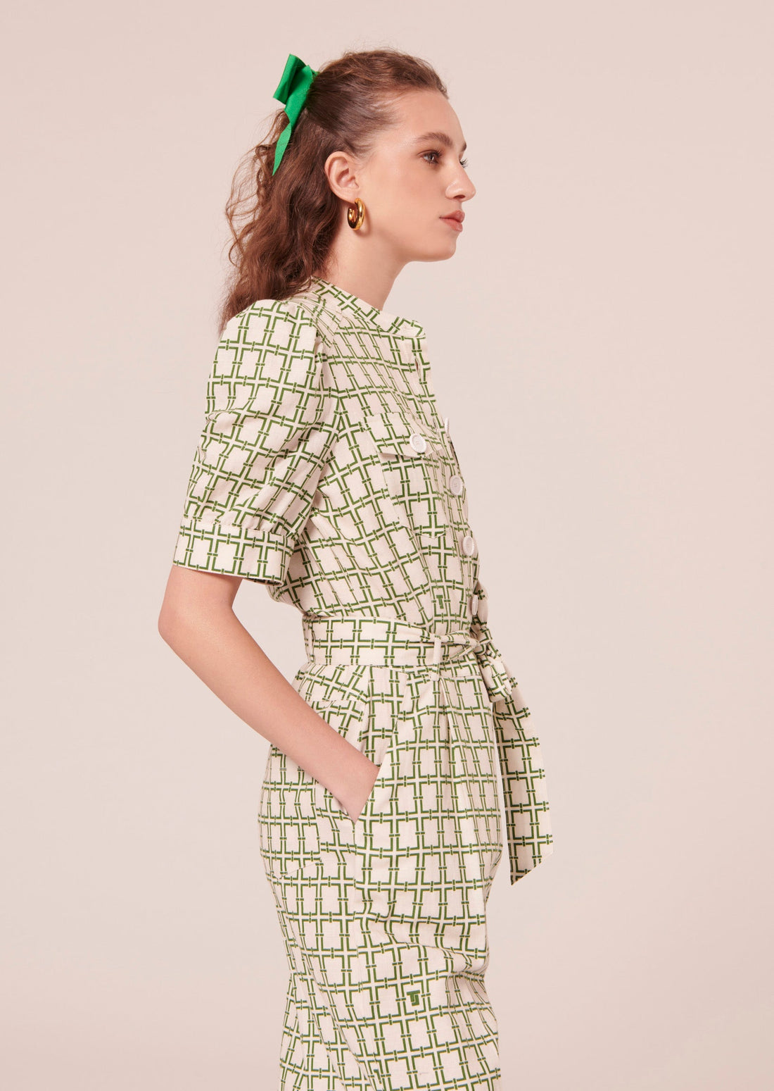 Carina ecru with green graphic design jumpsuit by Tara Jarmon Lebanon