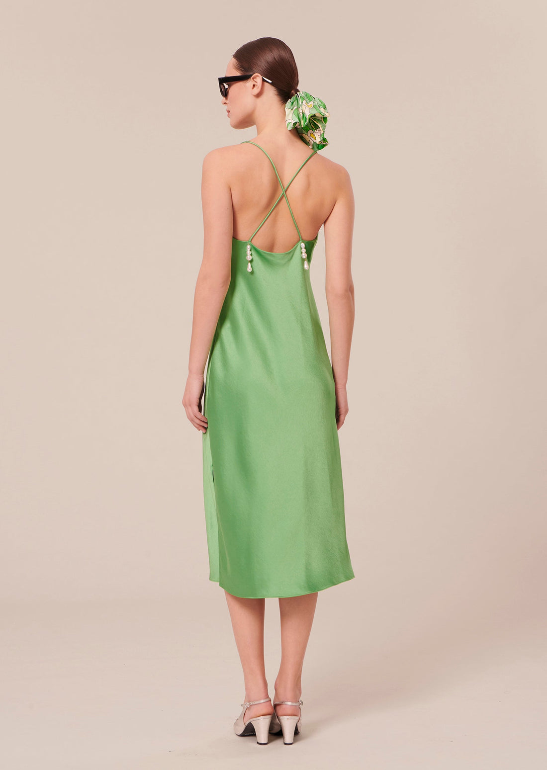Reane green flowing satin dress Tara Jarmon