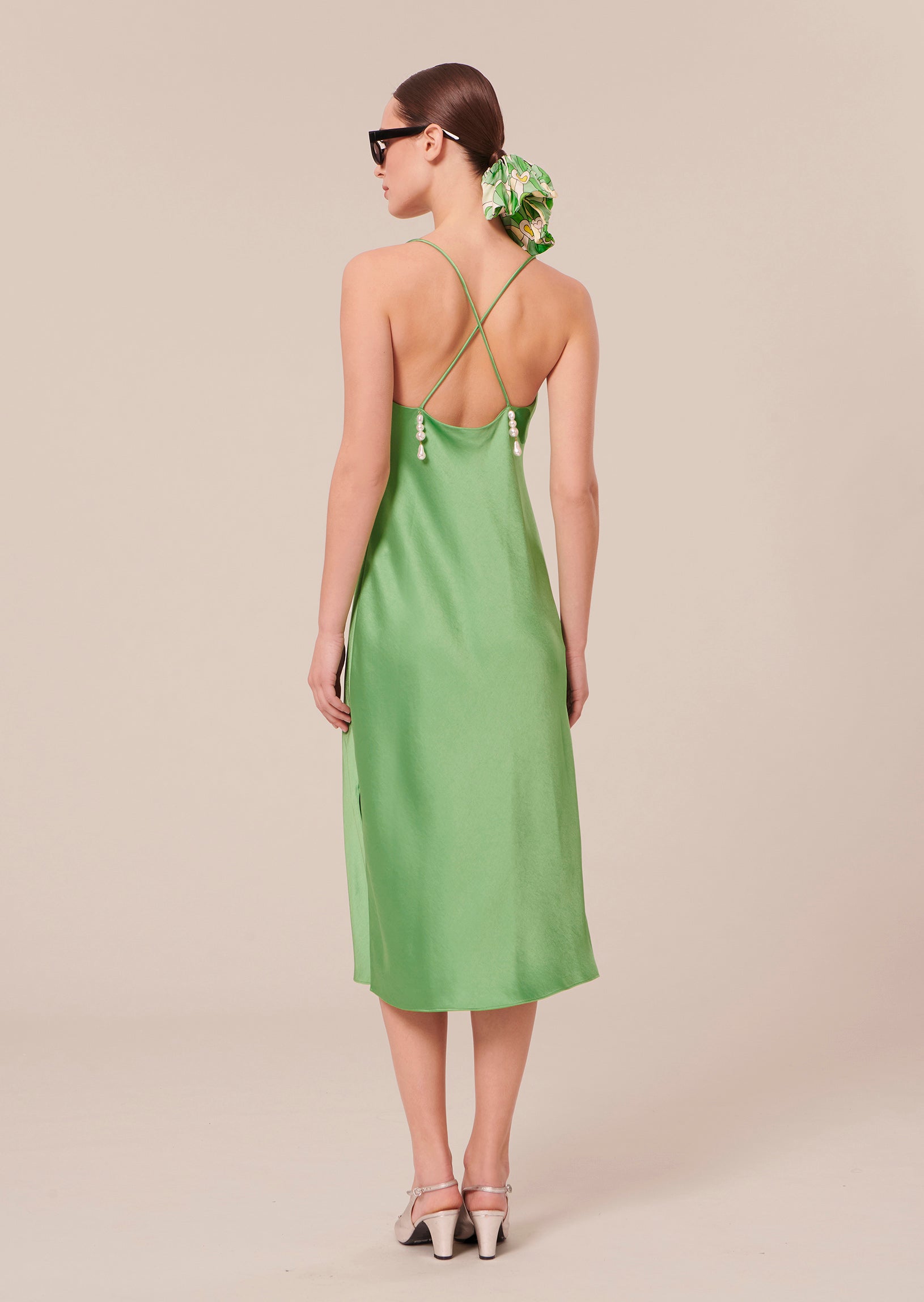 Reane green flowing satin dress Tara Jarmon