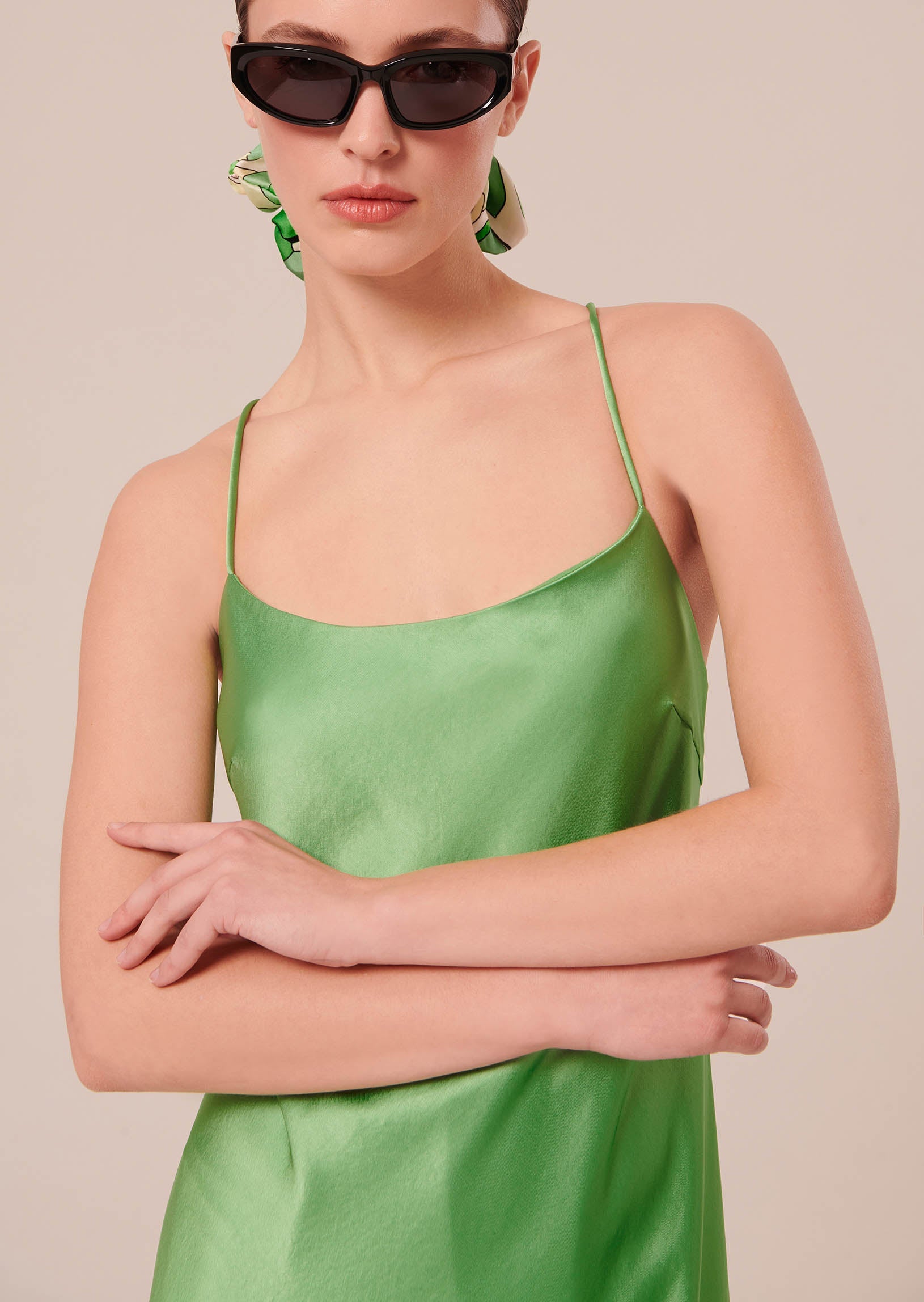 Reane green flowing satin dress Tara Jarmon