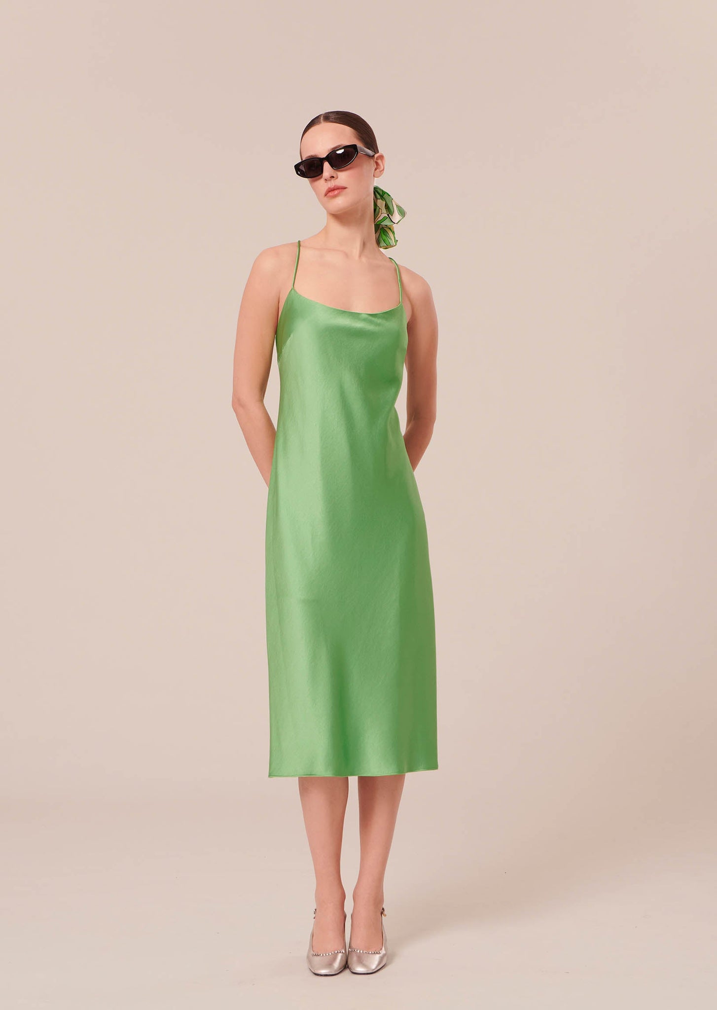 Reane green flowing satin dress Tara Jarmon