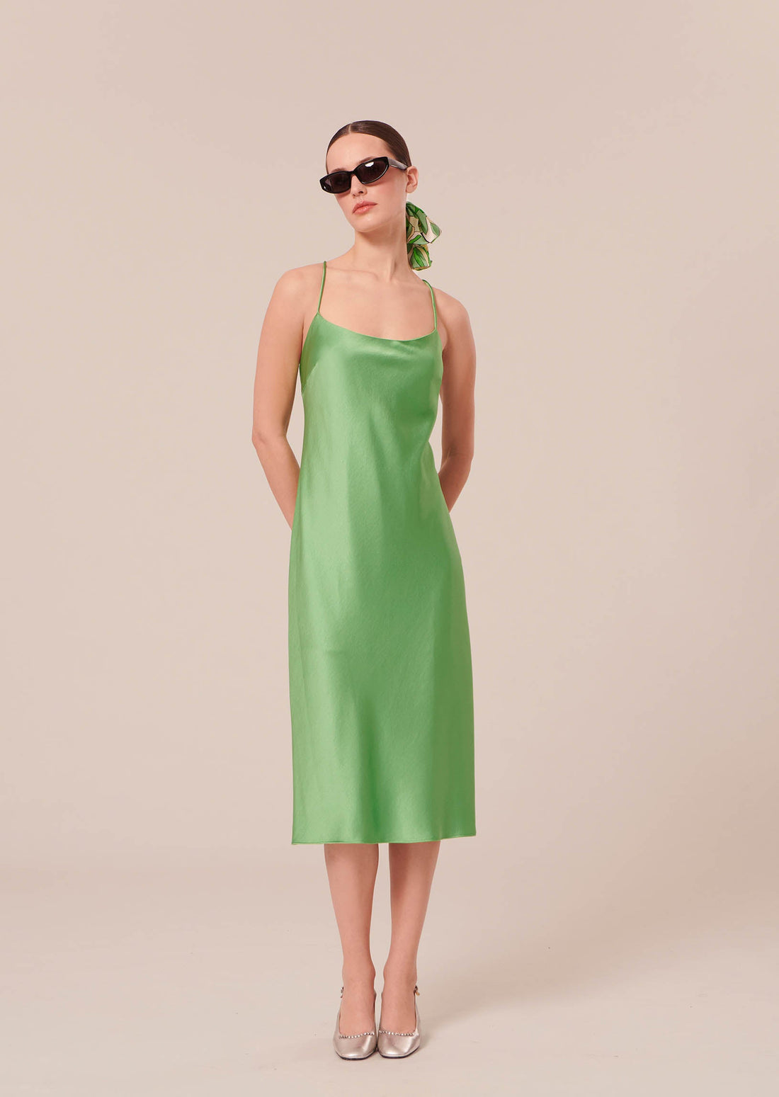 Reane green flowing satin dress Tara Jarmon