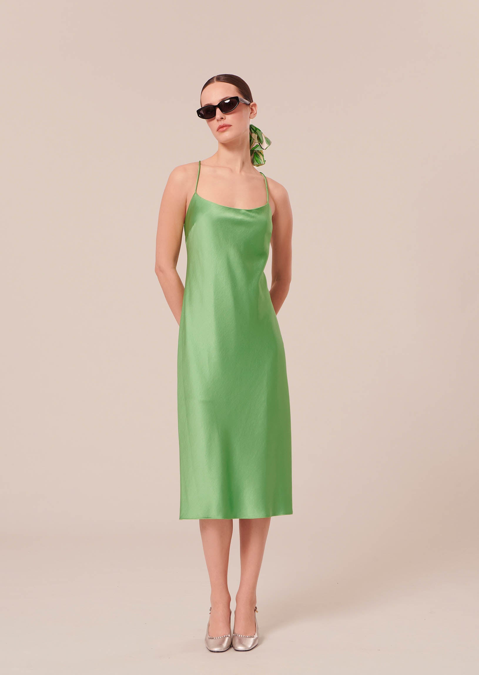 Reane green flowing satin dress Tara Jarmon