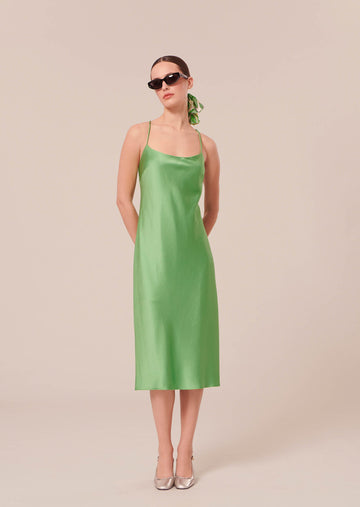 Reane green flowing satin dress Tara Jarmon