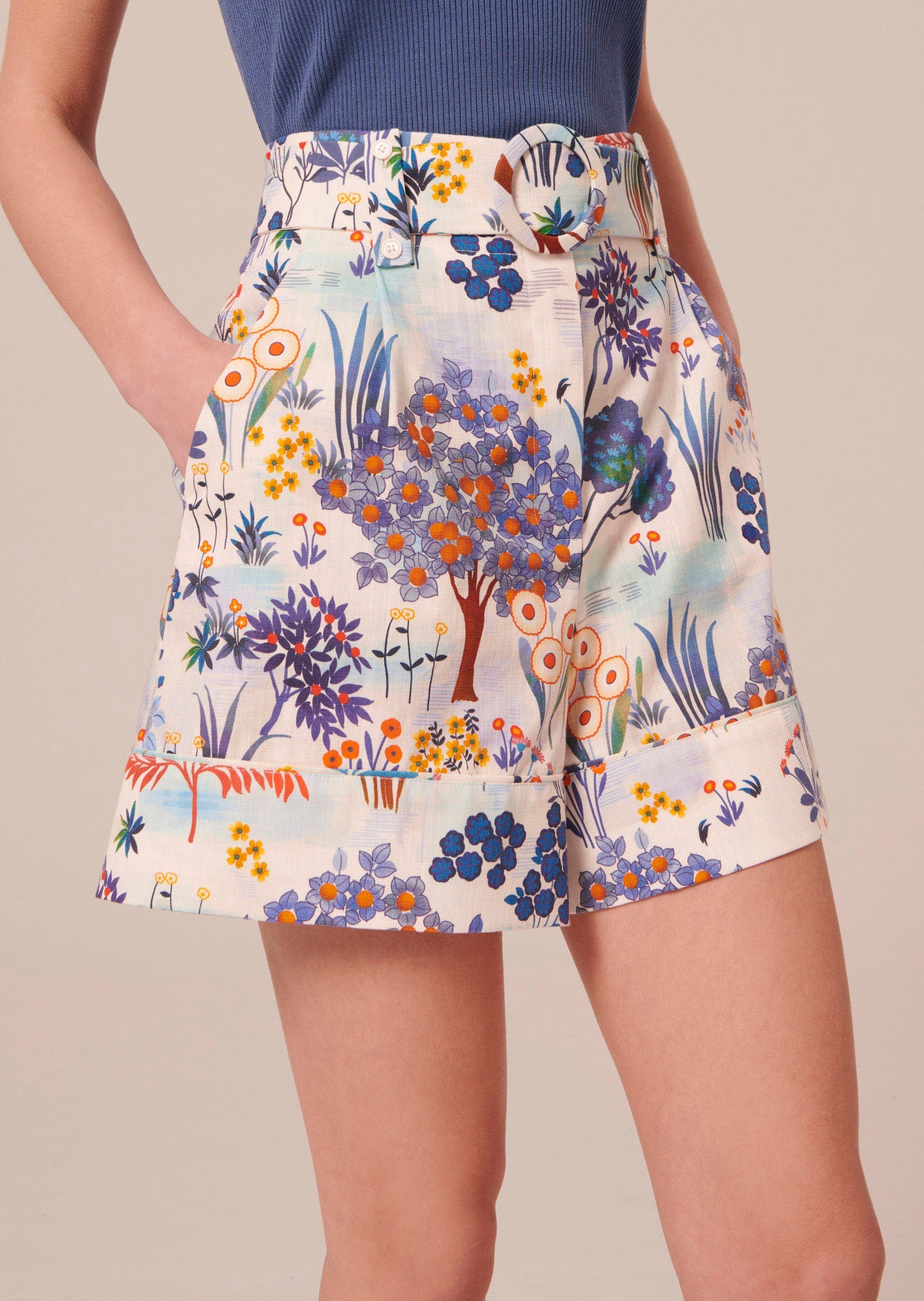 Shelby blue floral printed cotton shorts Tara Jarmon