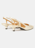 Tara Jarmon low, thin, and very comfortable heel with a pointed toe.
