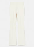 Women's mid-rise waist ecru flare pants.