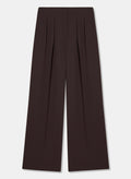 Long brown crepe pants with invisible zip.