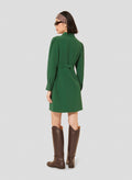Green short dress with adjustable belt.