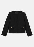Elegant Tweed Blazer Featuring a Round Neckline and Flap Pockets.