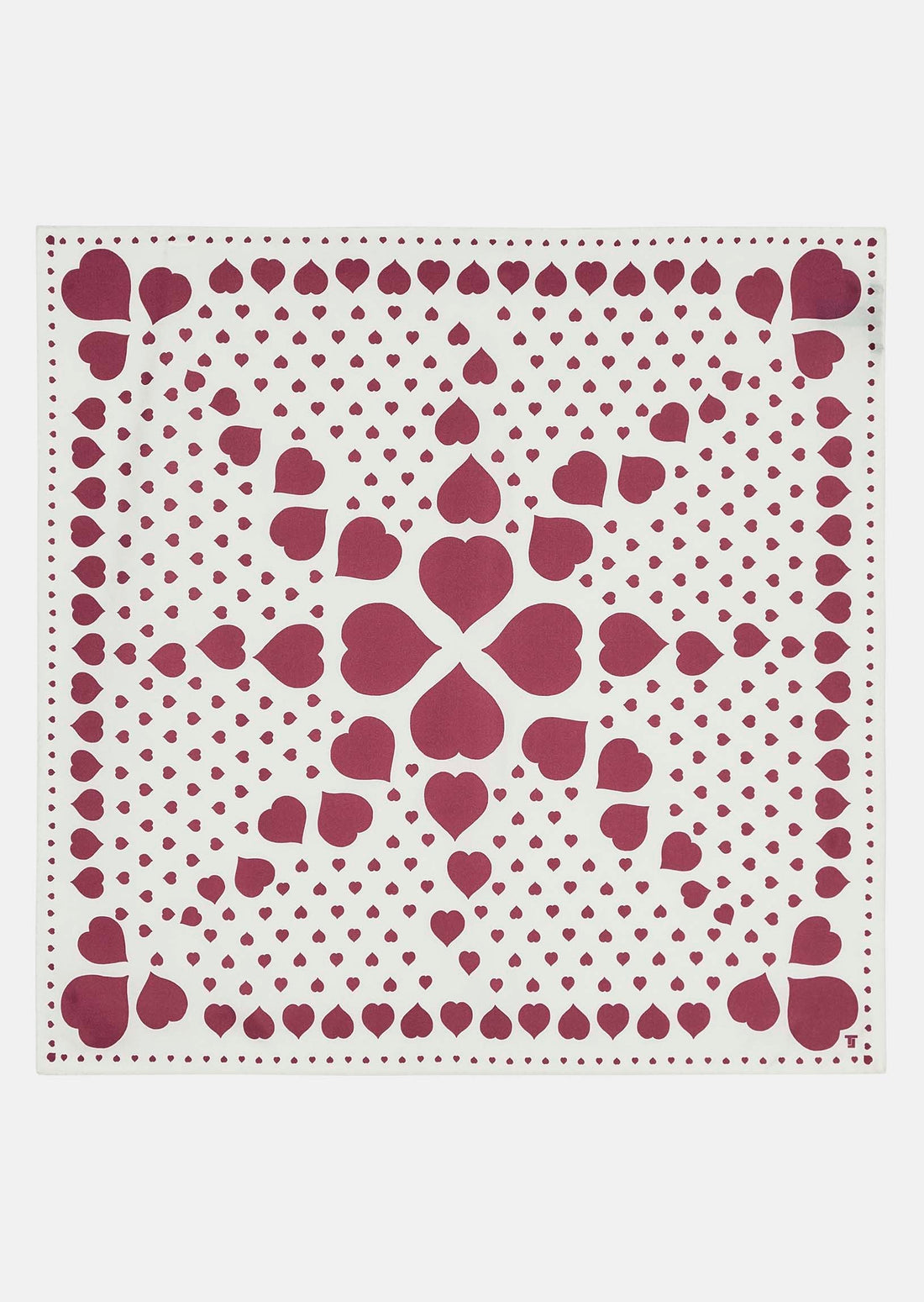 Estee ecru silk scarf with pink hearts