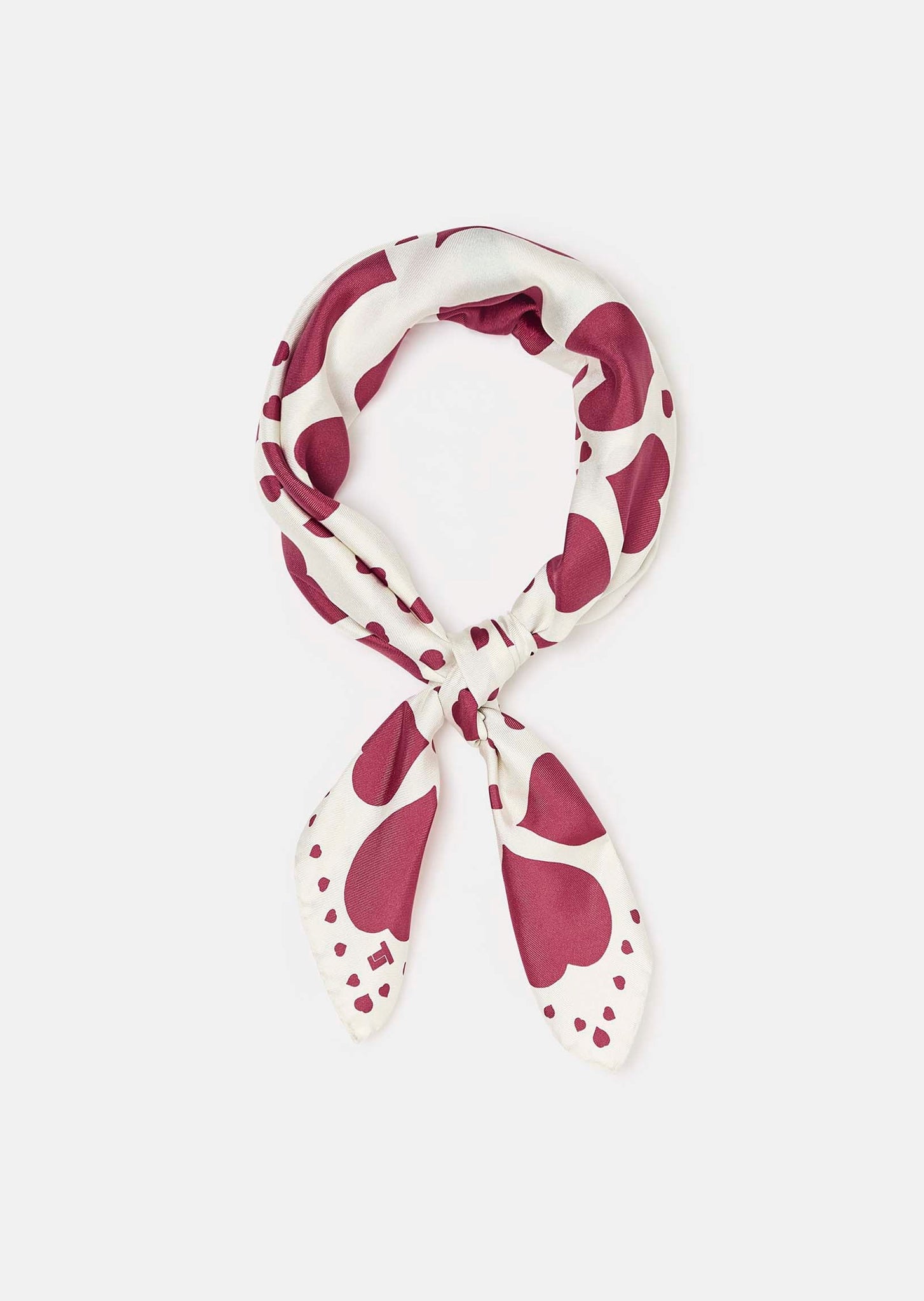 Estee ecru silk scarf with pink hearts