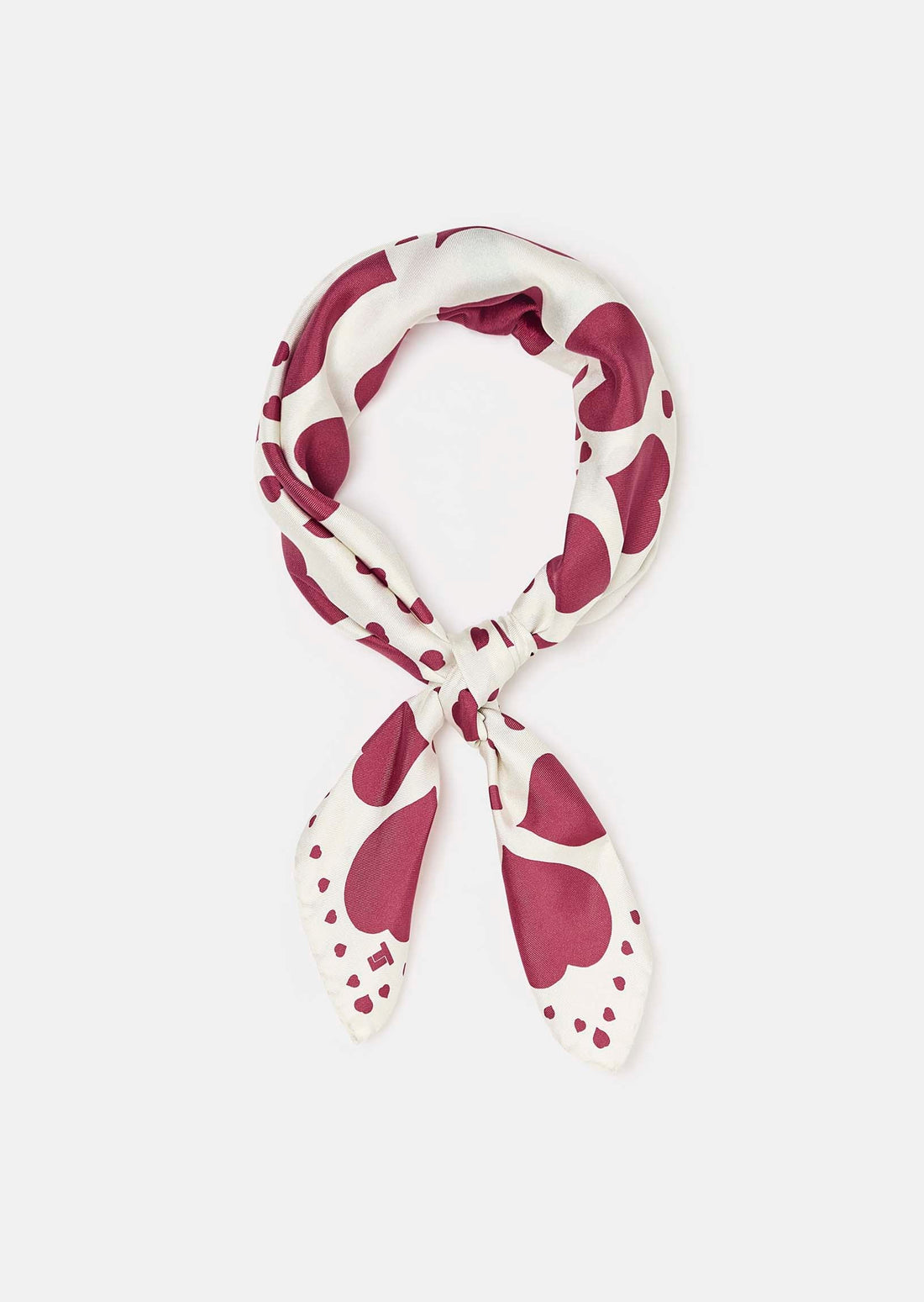 Estee ecru silk scarf with pink hearts