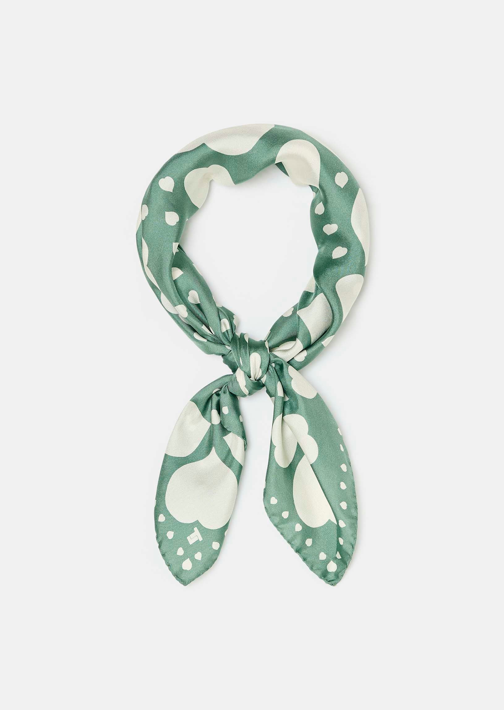 Estee green silk scarf with green hearts