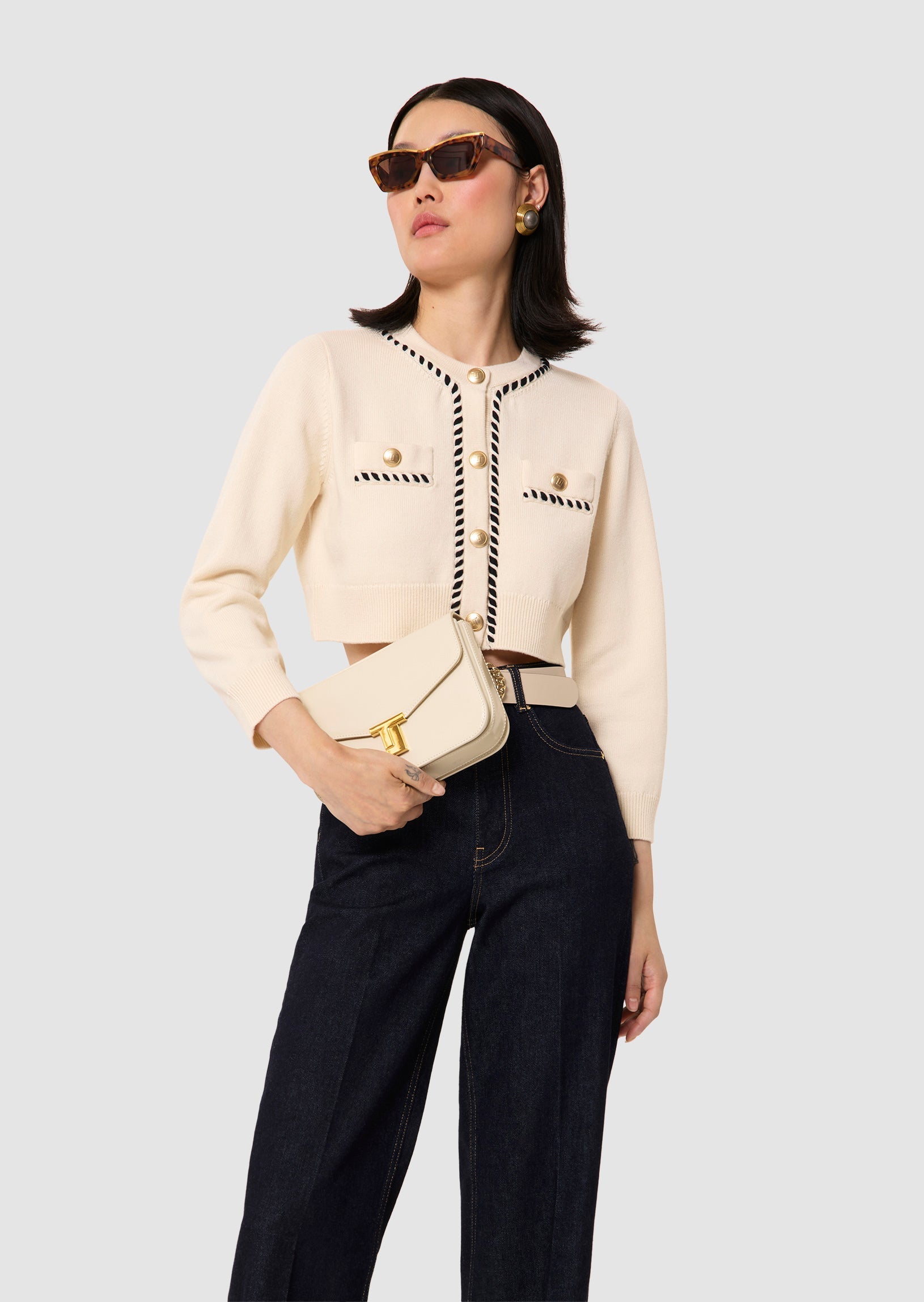 Gemini ecru wool and cotton cardigan