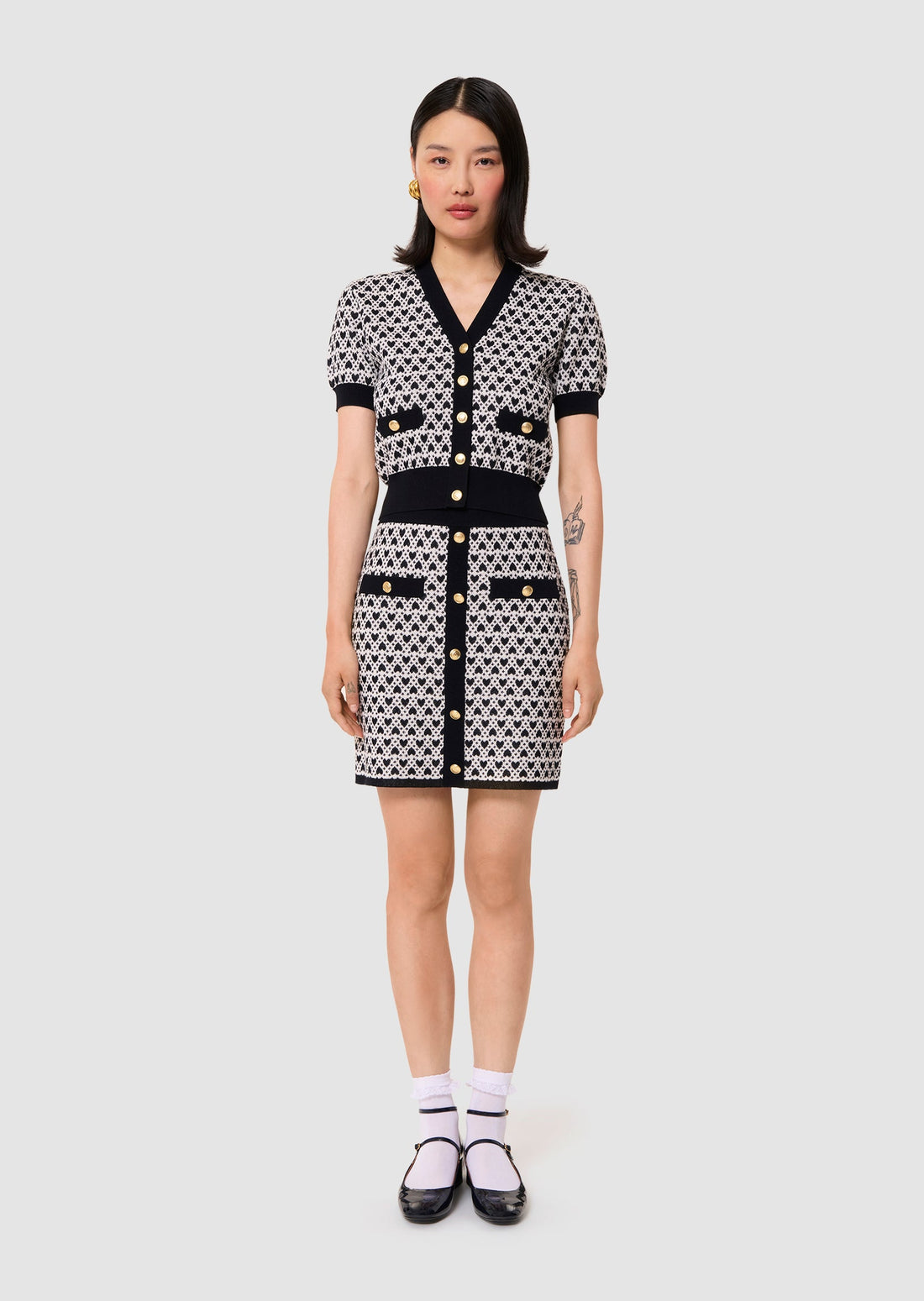 Gavril ecru cotton cardigan with jacquard heart pattern