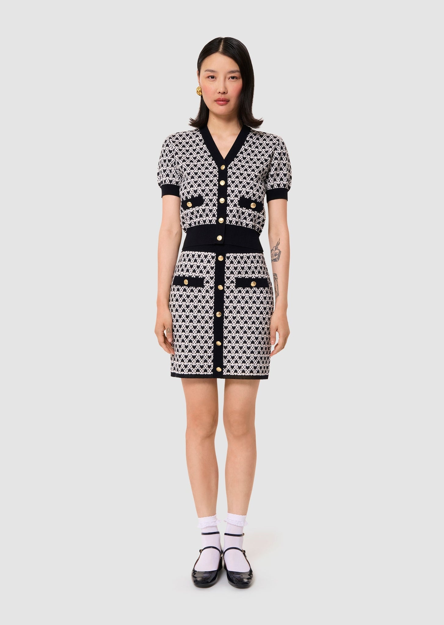 Gavril ecru cotton cardigan with jacquard heart pattern