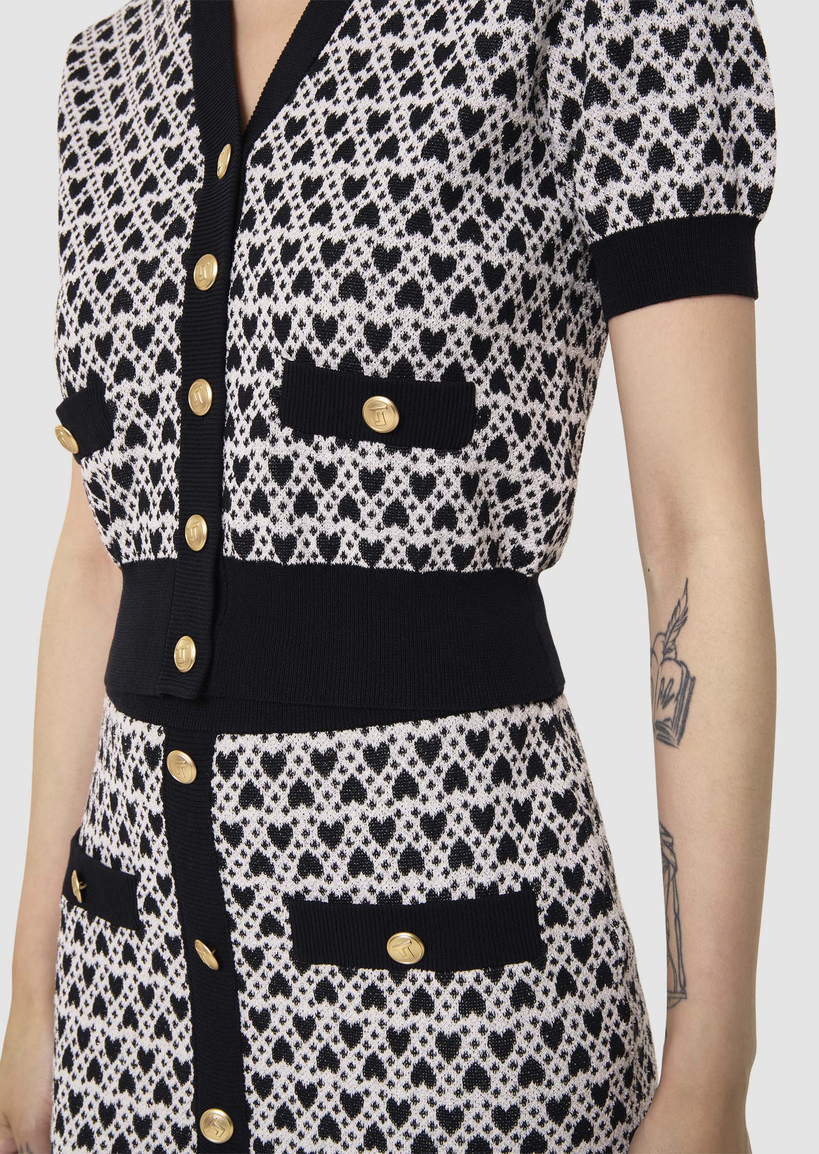 Gavril ecru cotton cardigan with jacquard heart pattern