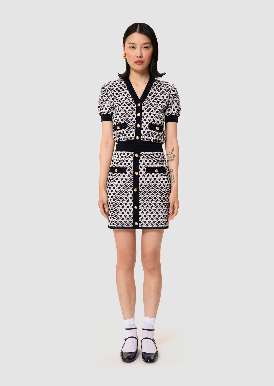 Jani ecru cotton skirt with mini heart print