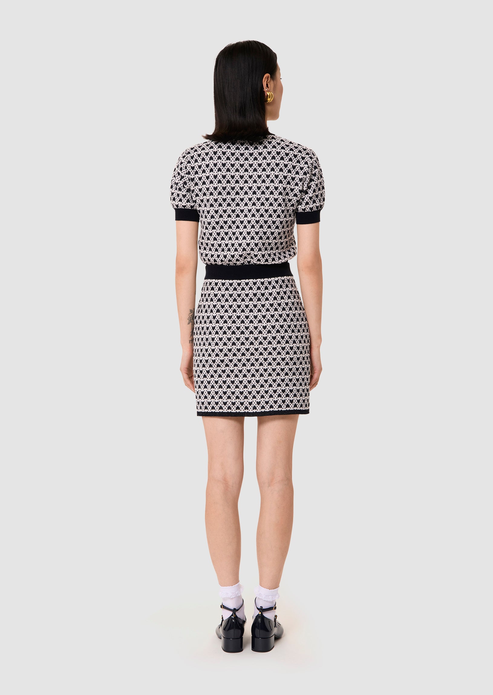 Jani ecru cotton skirt with mini heart print