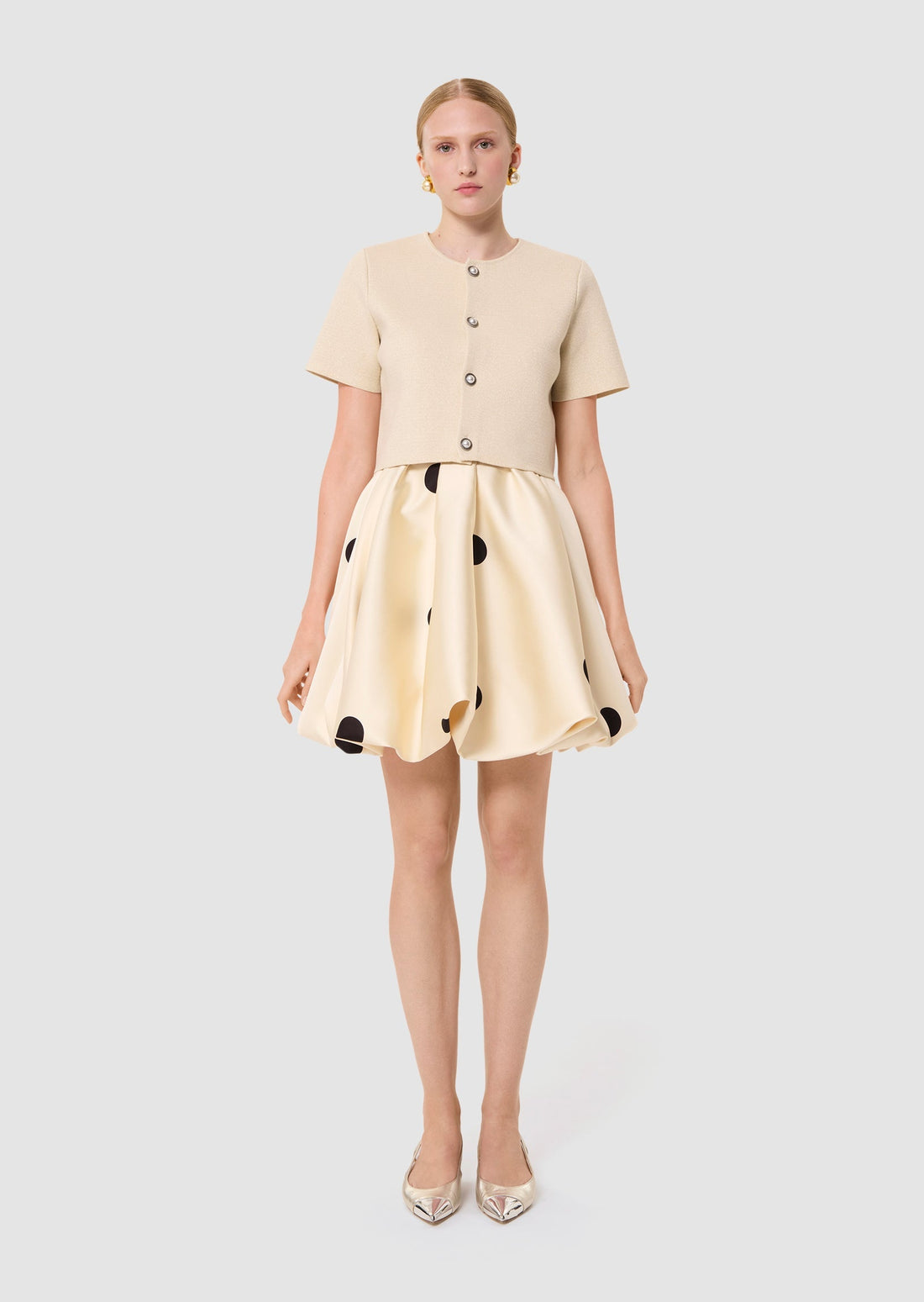 Joane ecru with large black ploka dots skirt