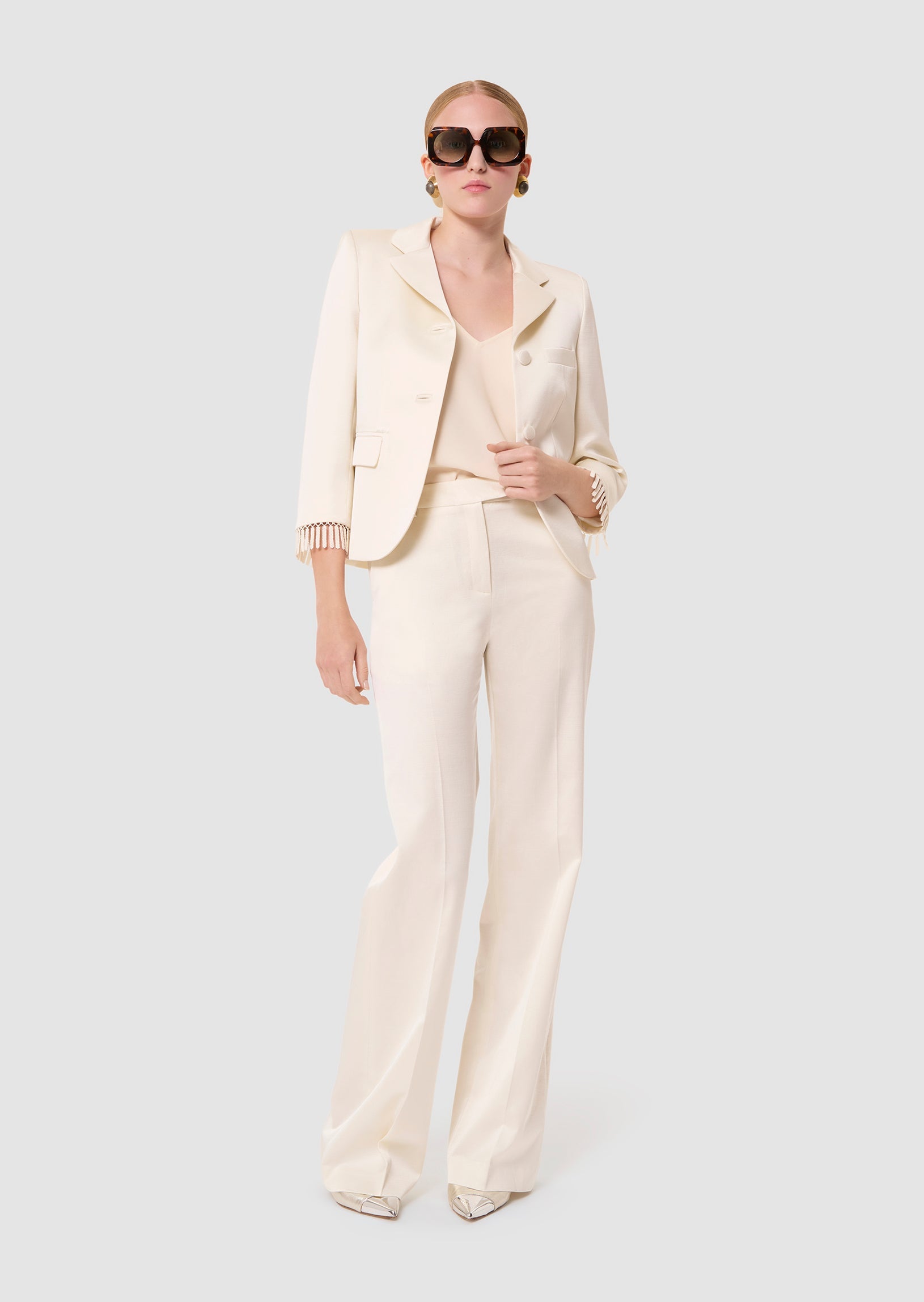 Pitt ecru satin-finish linen pants