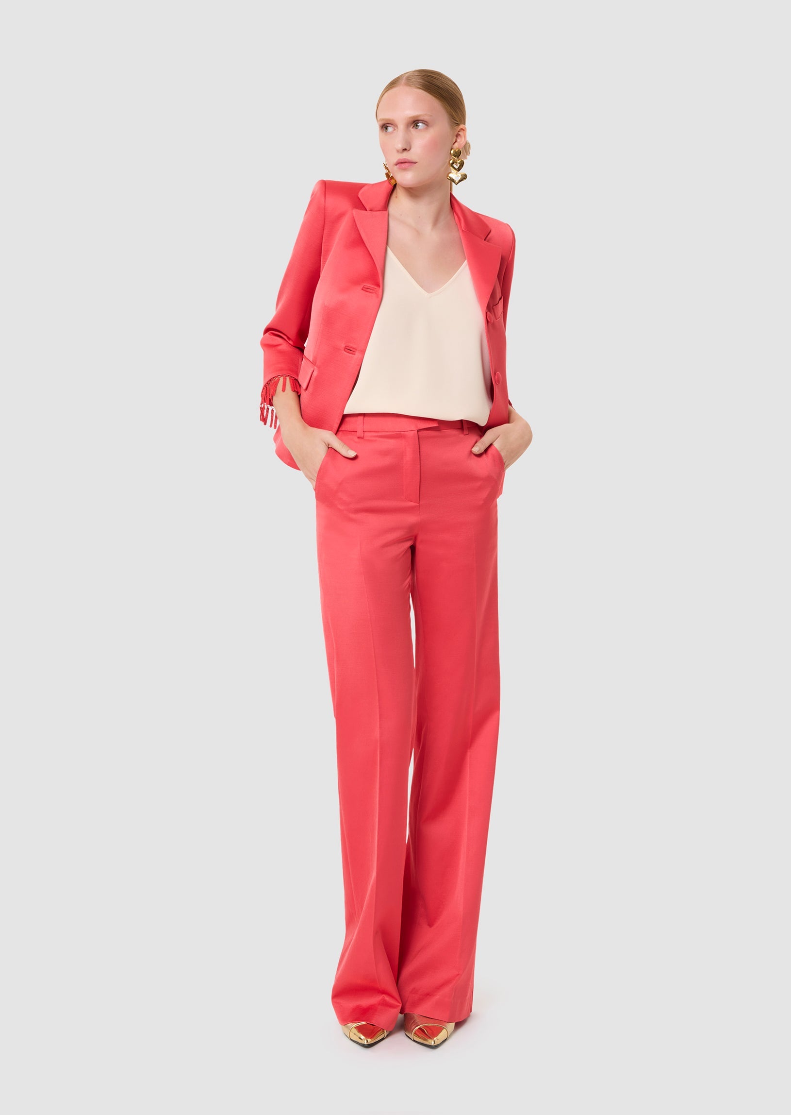 Pitt red satin-finish linen pants