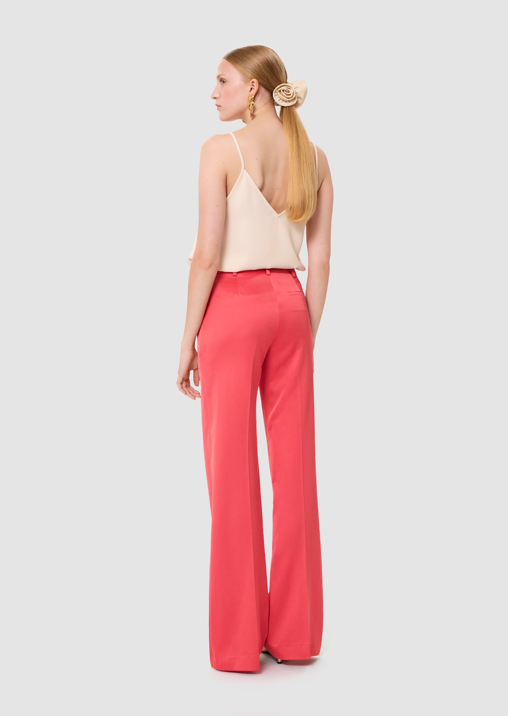 Pitt red satin-finish linen pants