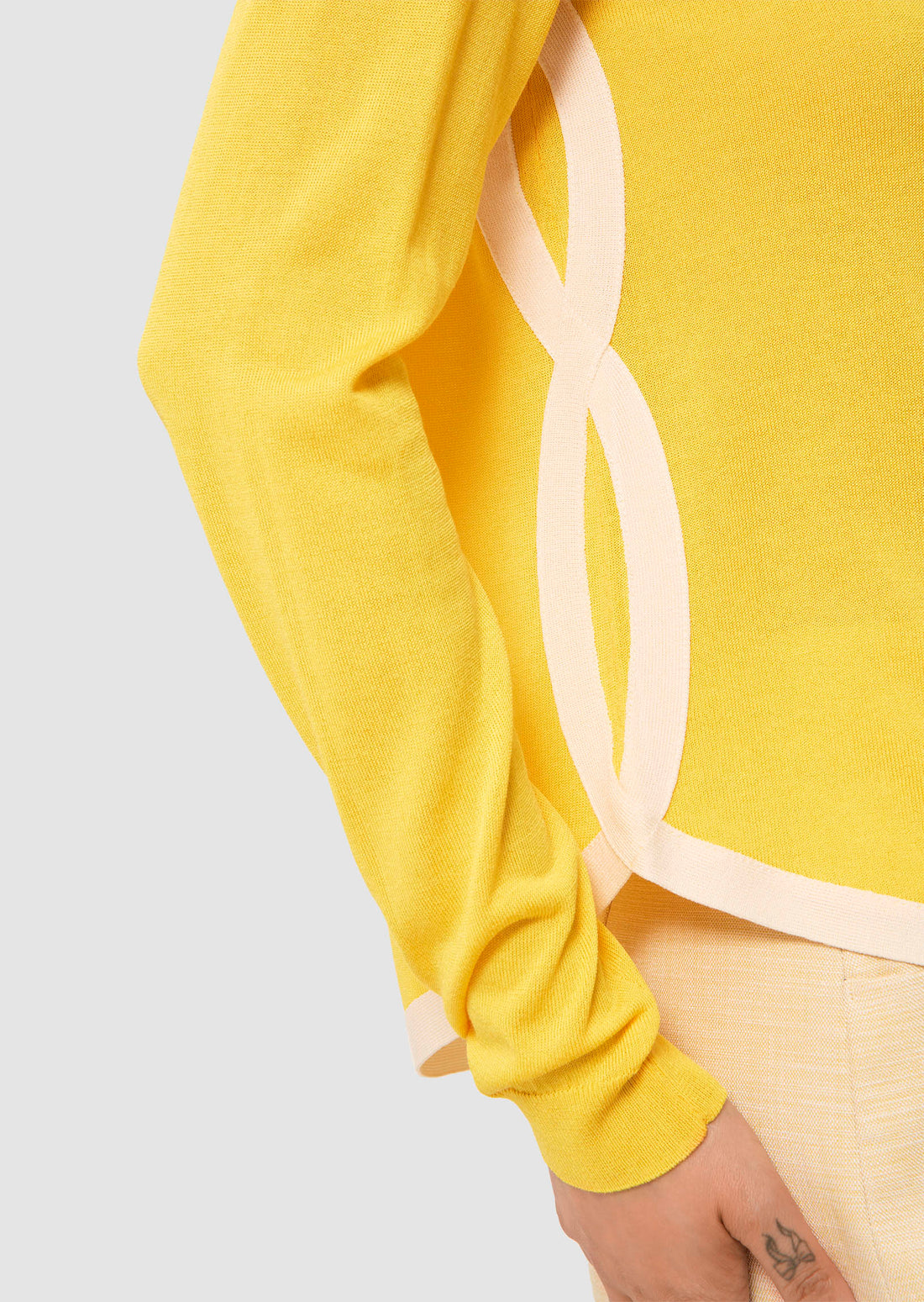 Model wearing Ponama yellow cotton top by Tara Jarmon Lebanon