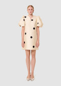 Romina ecru black polka dots print dress