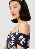 Raquelita midnight blue floral print dress