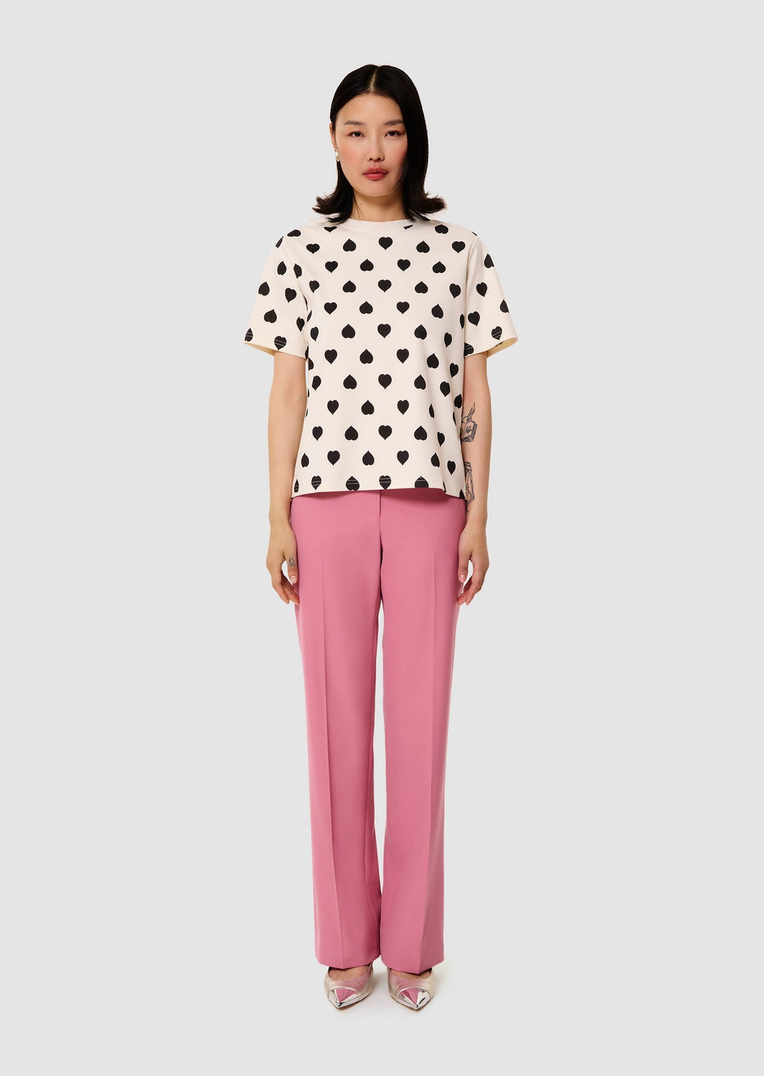 Taralovely ecru t-shirt with grey hearts -  Tara Jarmon Lebanon