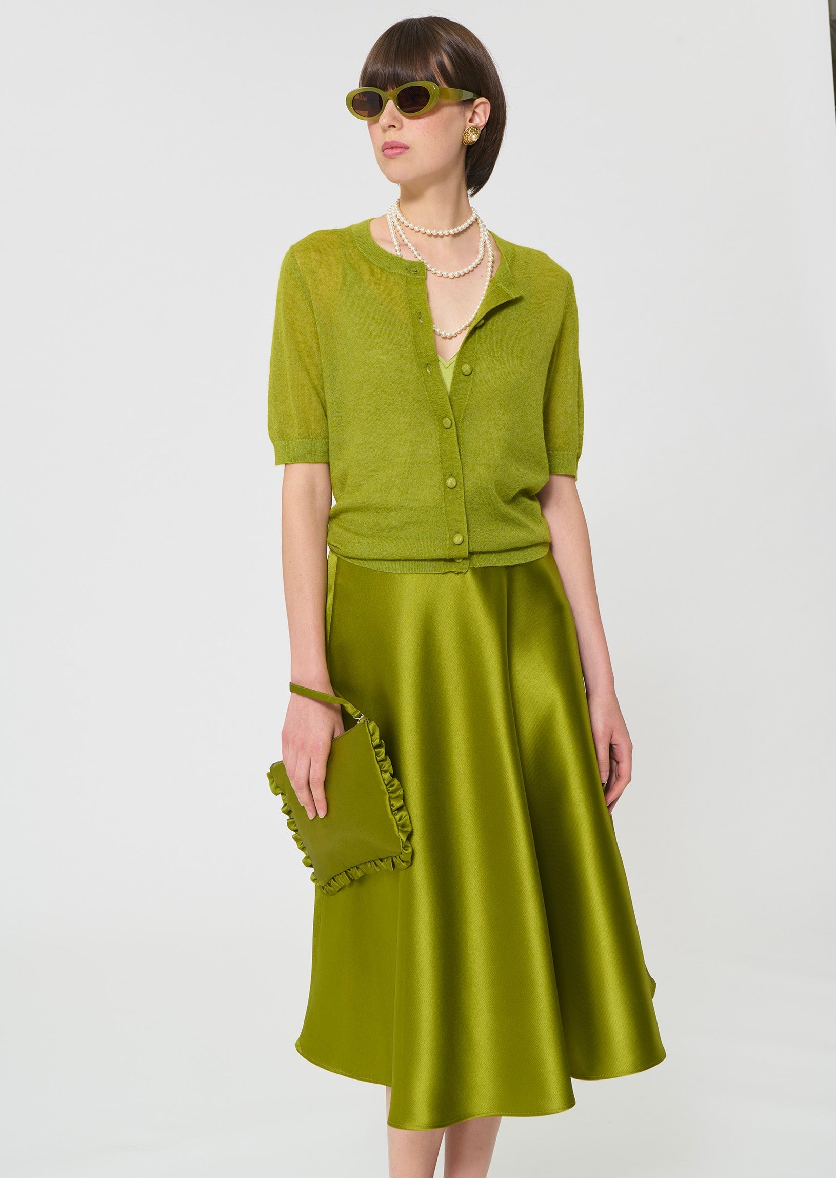 Sabrina clutch green duchess satin Tara Jarmon