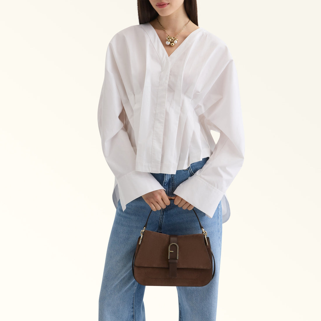 Furla Flow M Top Handle in Brown - Bags 
