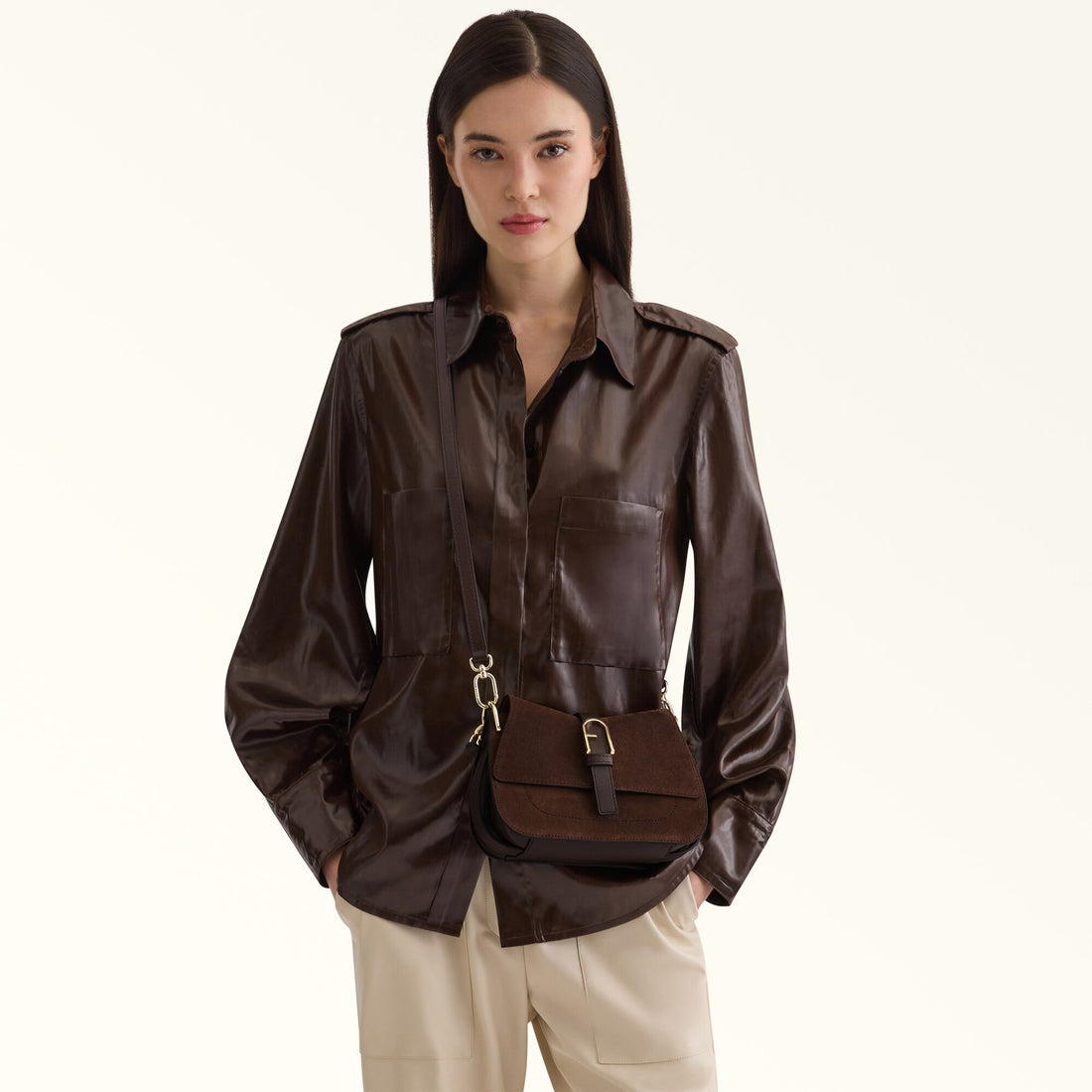 Furla Flow Mini Top Handle in Brown - Bags 