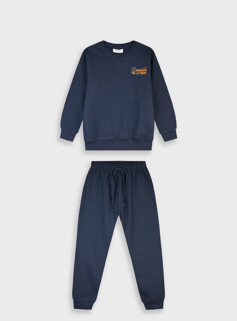 Cotton Blend Boy Tracksuit - Navy