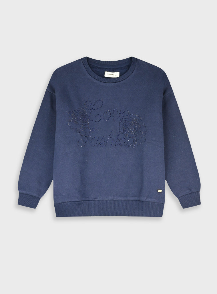 Cotton Blend Girl Blouse - Navy