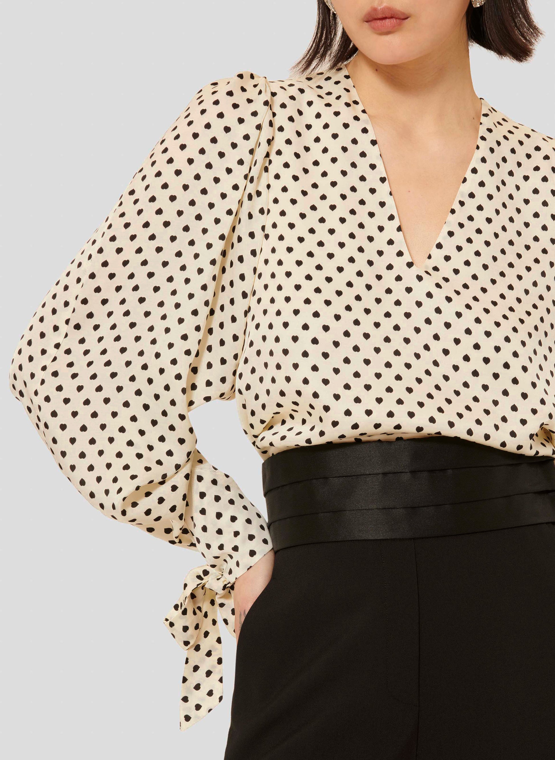 Tyra Ecru With Black Hearts Print Top by Tara Jarmon Lebanon