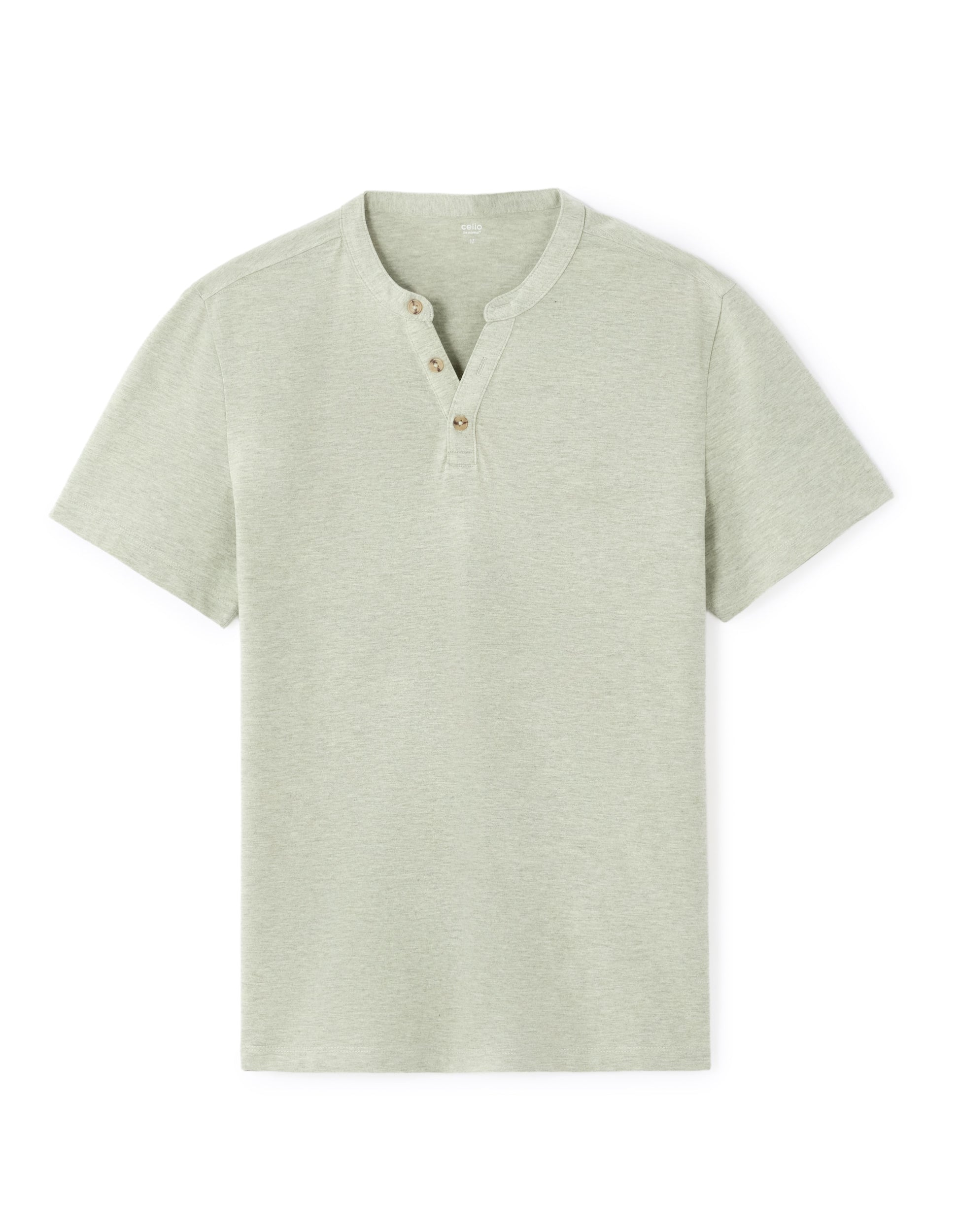 Celio Regular Fit Cotton Blend Henley Neck T-Shirt - Green