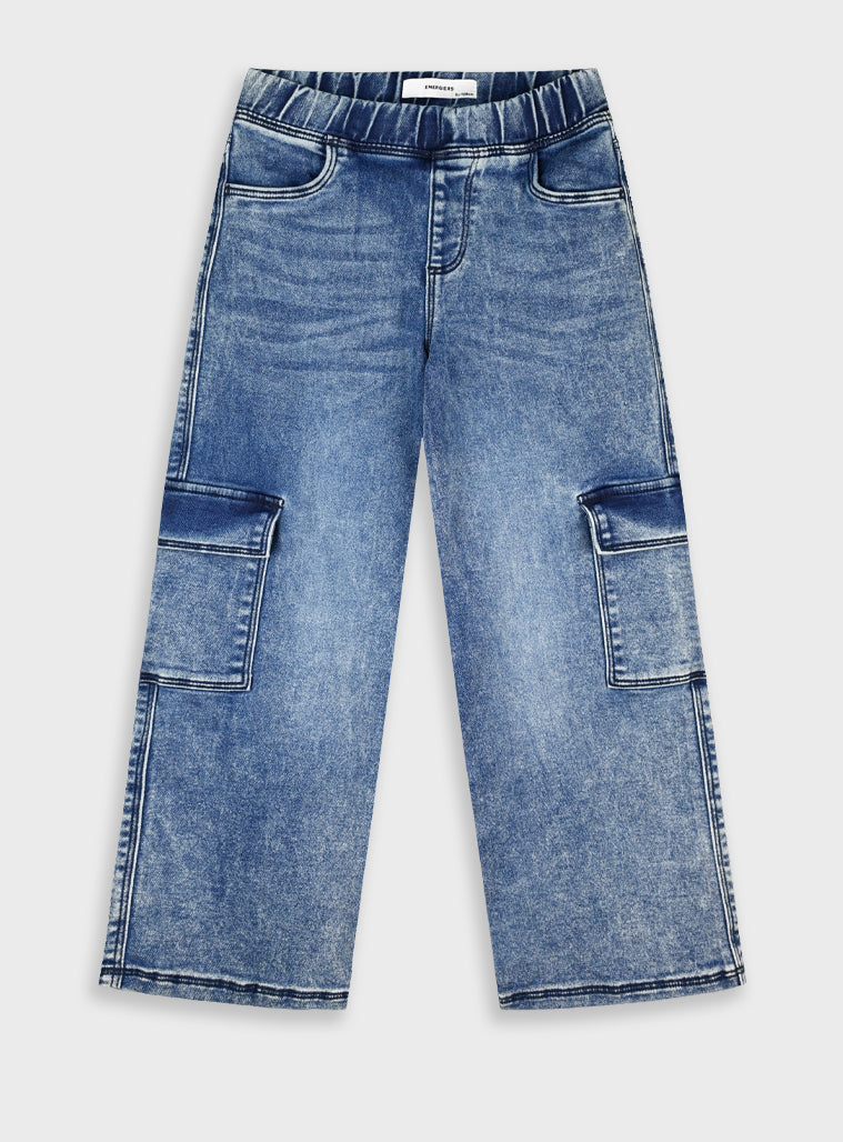 Cotton Blend Girl Trousers - Blue Denim