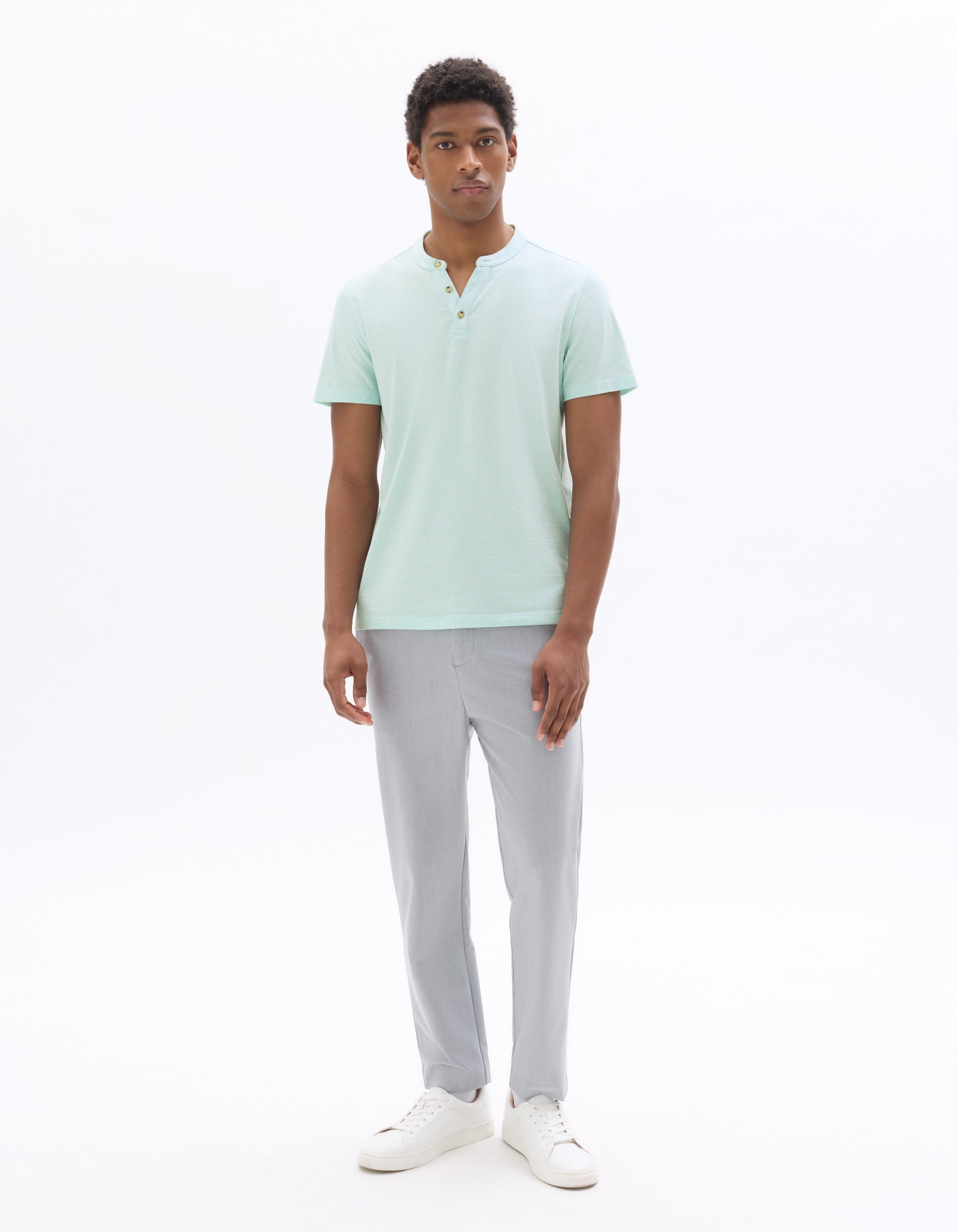 Celio Regular Fit Cotton Blend Henley T-shirt - Green