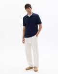 Celio Cotton Blend Short-Sleeved Polo - Navy