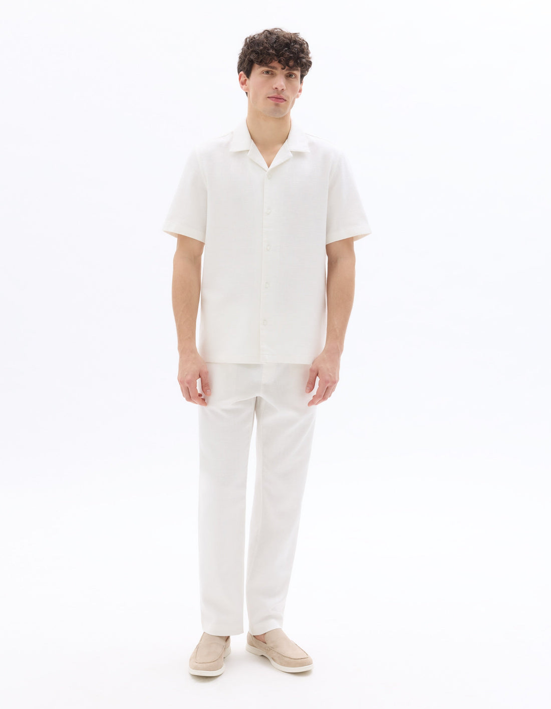 White Textured Regular Fit 100% Cotton Short-Sleeved Shirt Celio