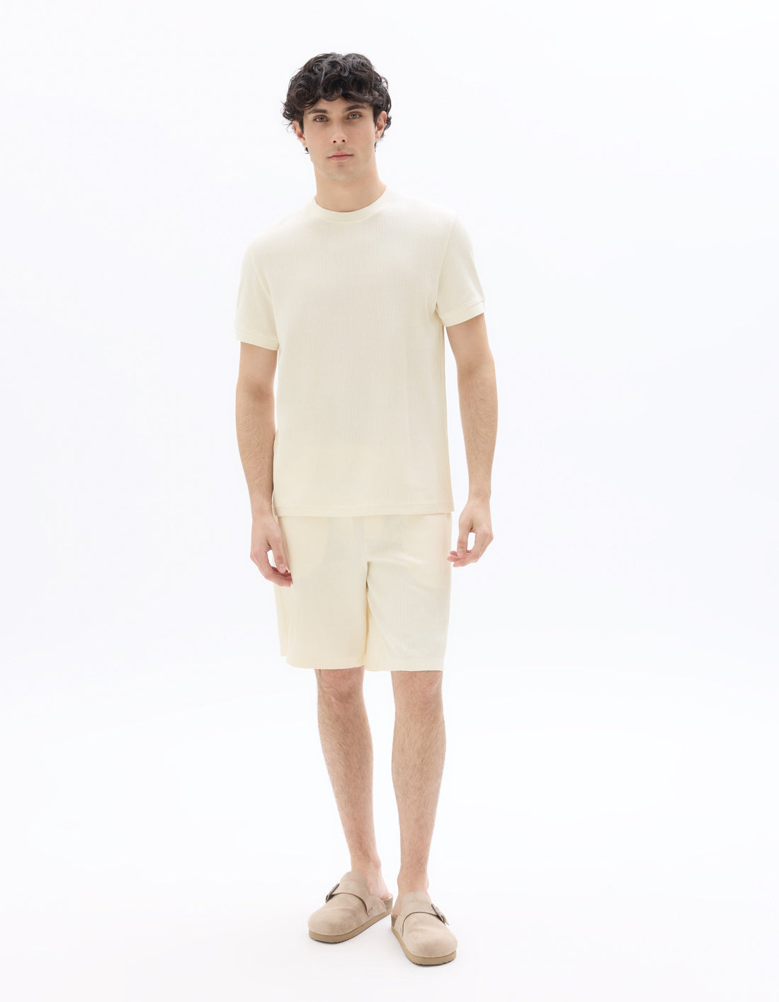 Regular Fit Ribbed Knit 100% Cotton Bermuda Shorts Celio