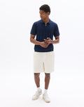 Celio Striped Zip-Neck Polo - Navy