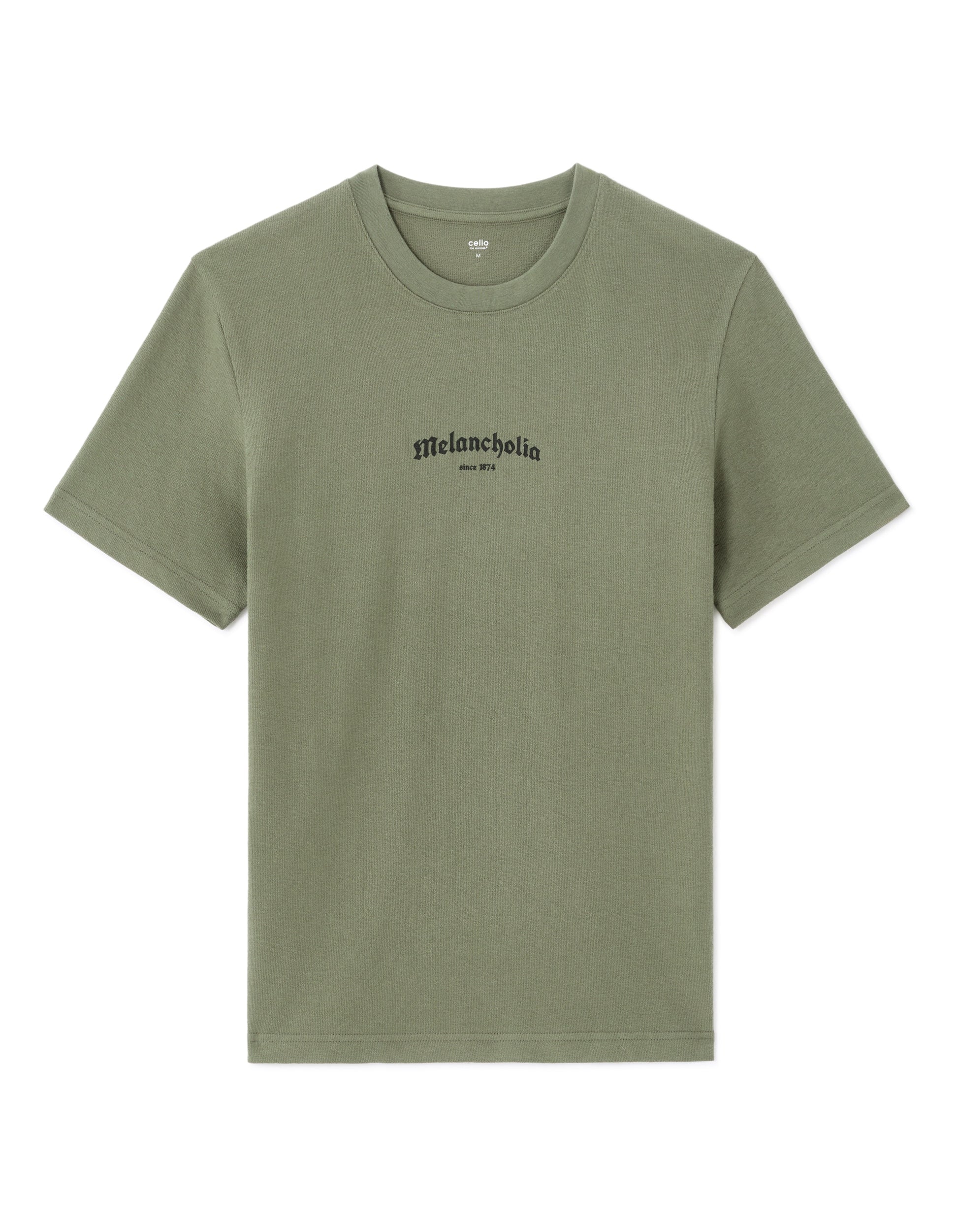 Celio Printed Boxy Crew Neck Cotton Blend T-shirt - Green