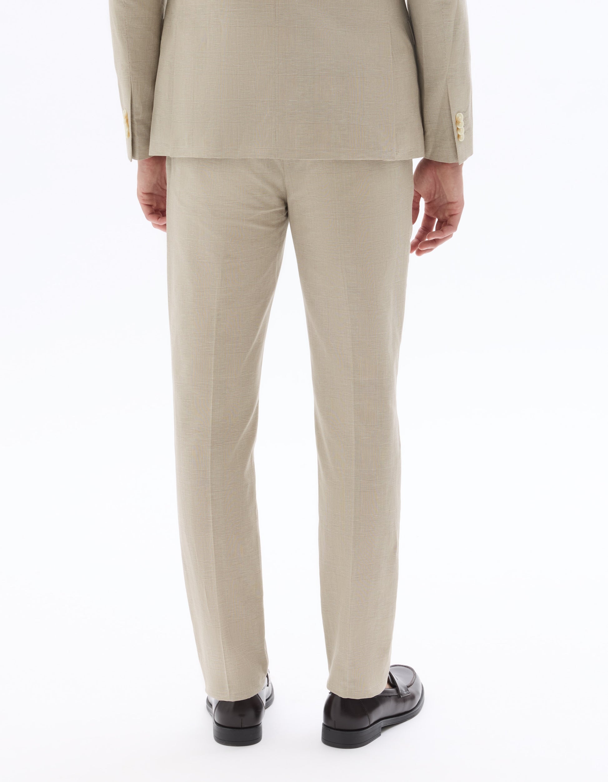 Celio Slim Fit Plaid Cotton and Linen Suit Pants - Beige